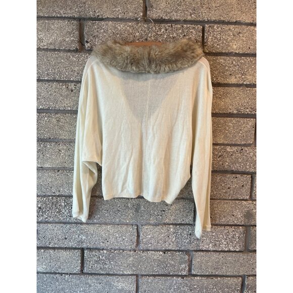 Vintage Frenchi Faux Fur Collar Cardigan Sweater With Pearl Buttons - L - Picture 8 of 10